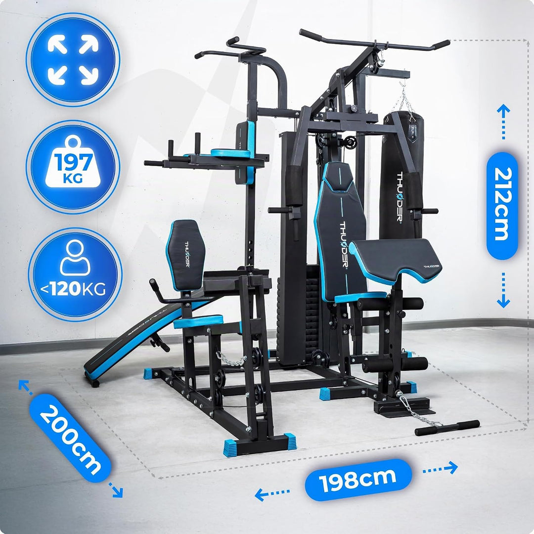 THUNDER Multifunktionale Kraftstation Home Gym Fitnessstation mit Kabelzug &amp; Muskelaufbau Training D