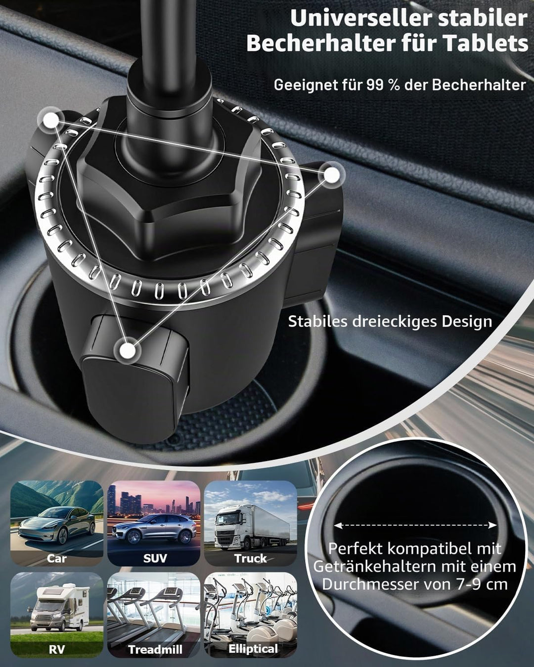 Schwanenhals Auto Tablet Getränkehalter, woleyi Universal Tablet Getränkehalter für Auto, LKW, Laufb