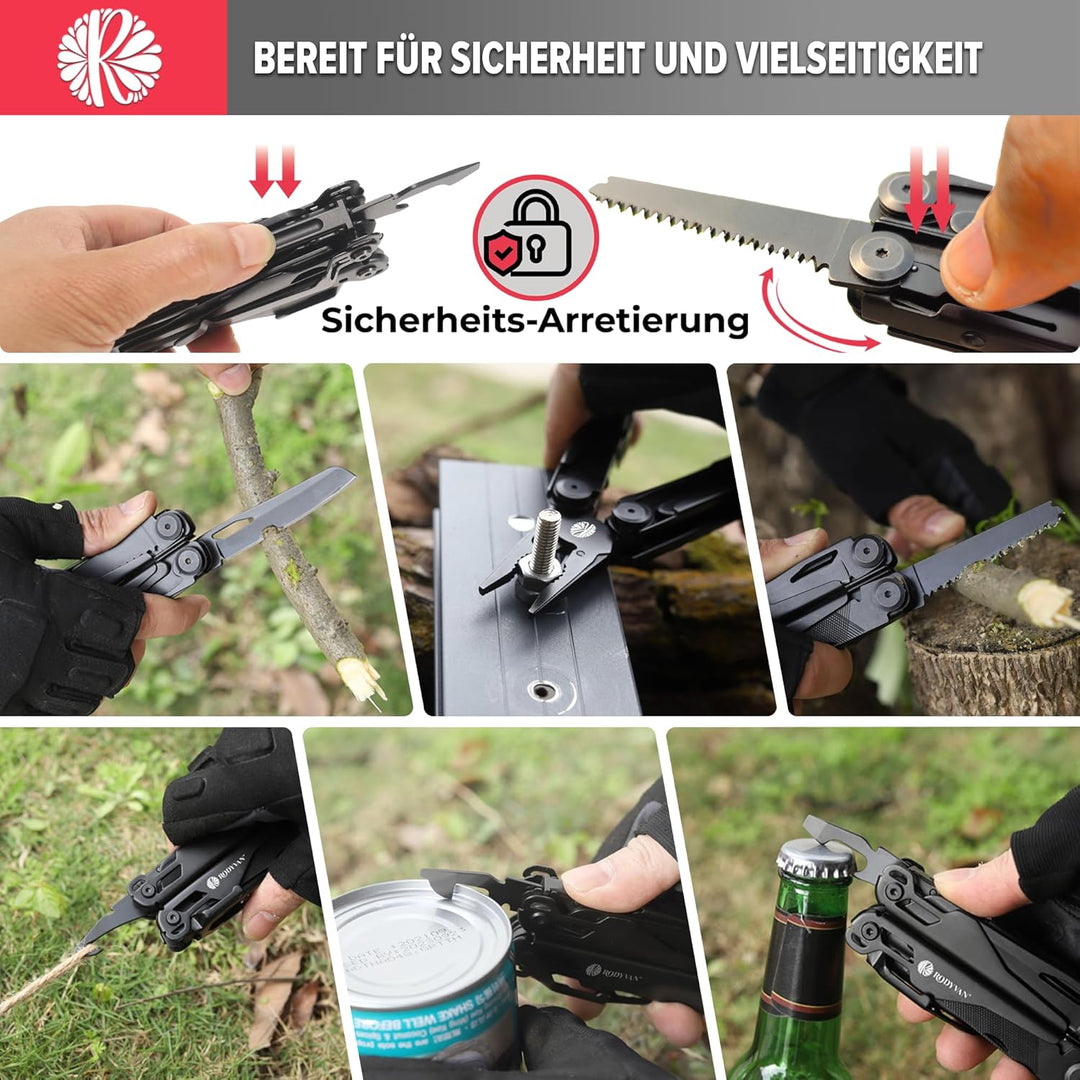 Multitools, 19 in 1 Edelstahl Multi Tool Zange mit Spitzer Schraubendreher Set Flaschenöffner Surviv