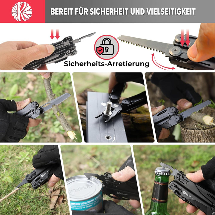Multitools, 19 in 1 Edelstahl Multi Tool Zange mit Spitzer Schraubendreher Set Flaschenöffner Surviv