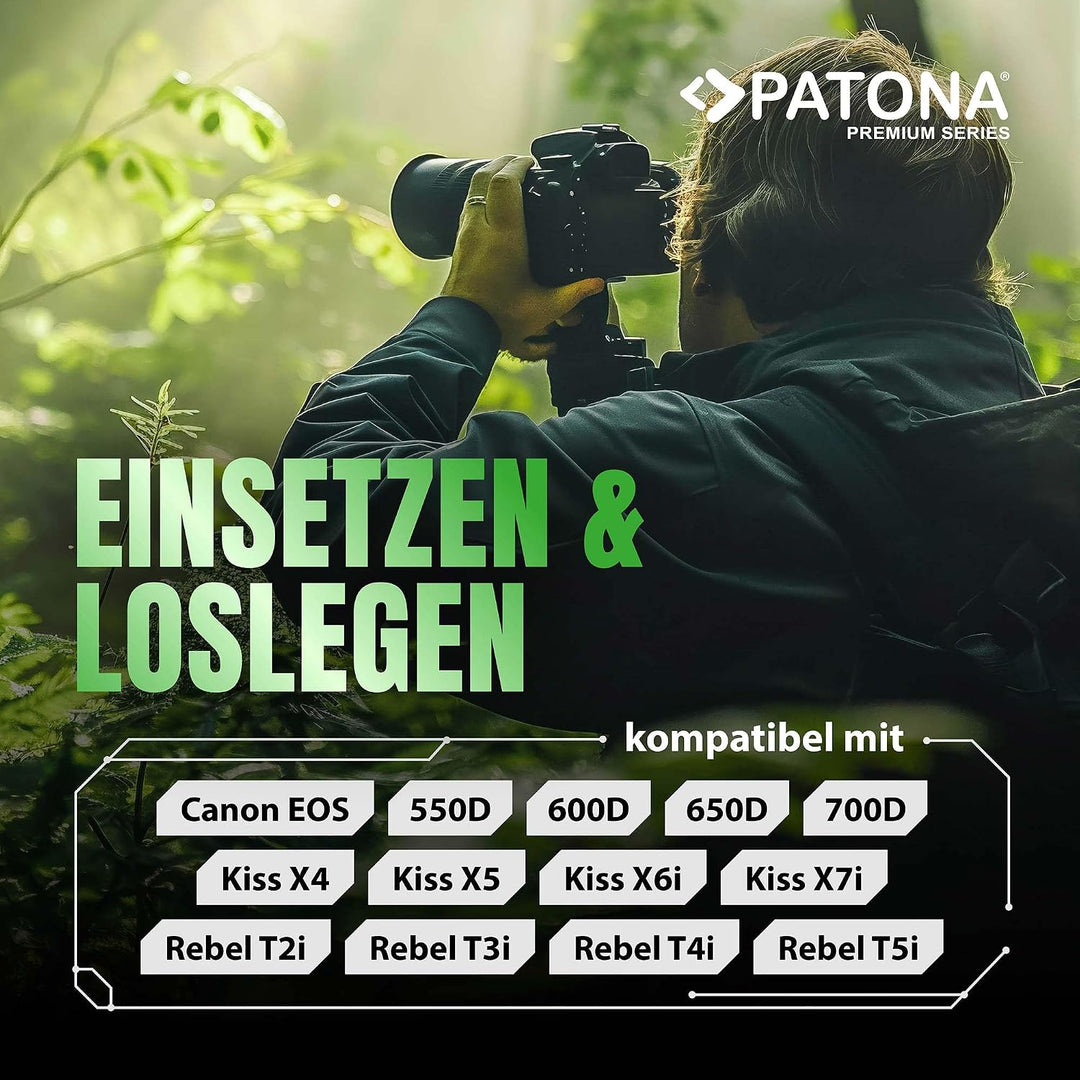 PATONA 2X Premium Akku Ersatz für Canon LP-E8 LP-E8+ Battery Pack 1140mAh | Ersatzakku für EOS 550D