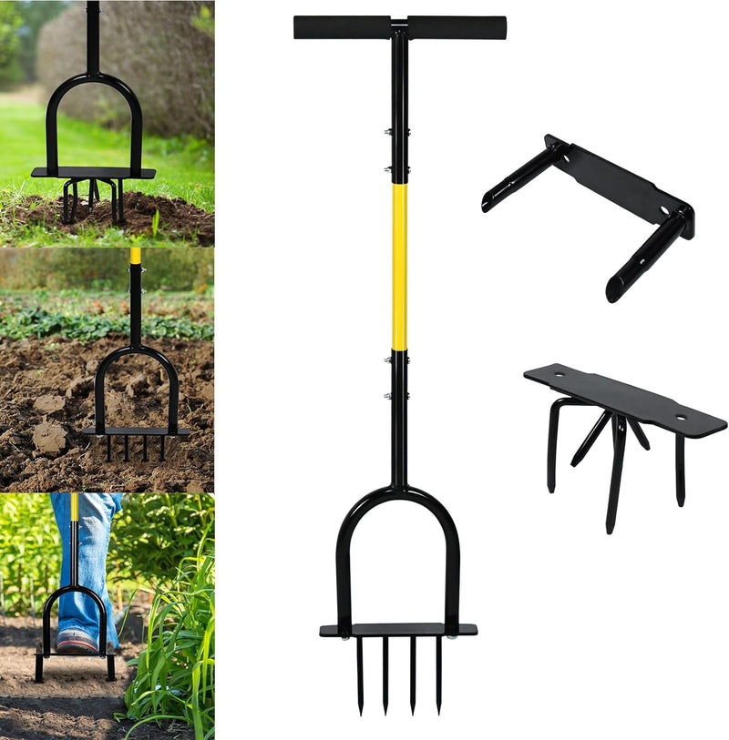 YRHome 3 in 1 Manueller Rasenbelüfter Rasenlüfter 98,5cm Aerifizierer für Rasen Multi Gartenkralle V