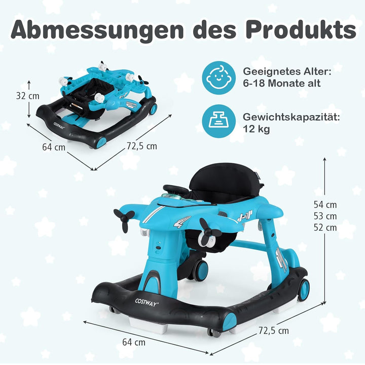 GOPLUS 6 in 1 Lauflernhilfe, Lauflernwagen mit einstellbarer Geschwindigkeit & 3 Höhen, Esstablett,