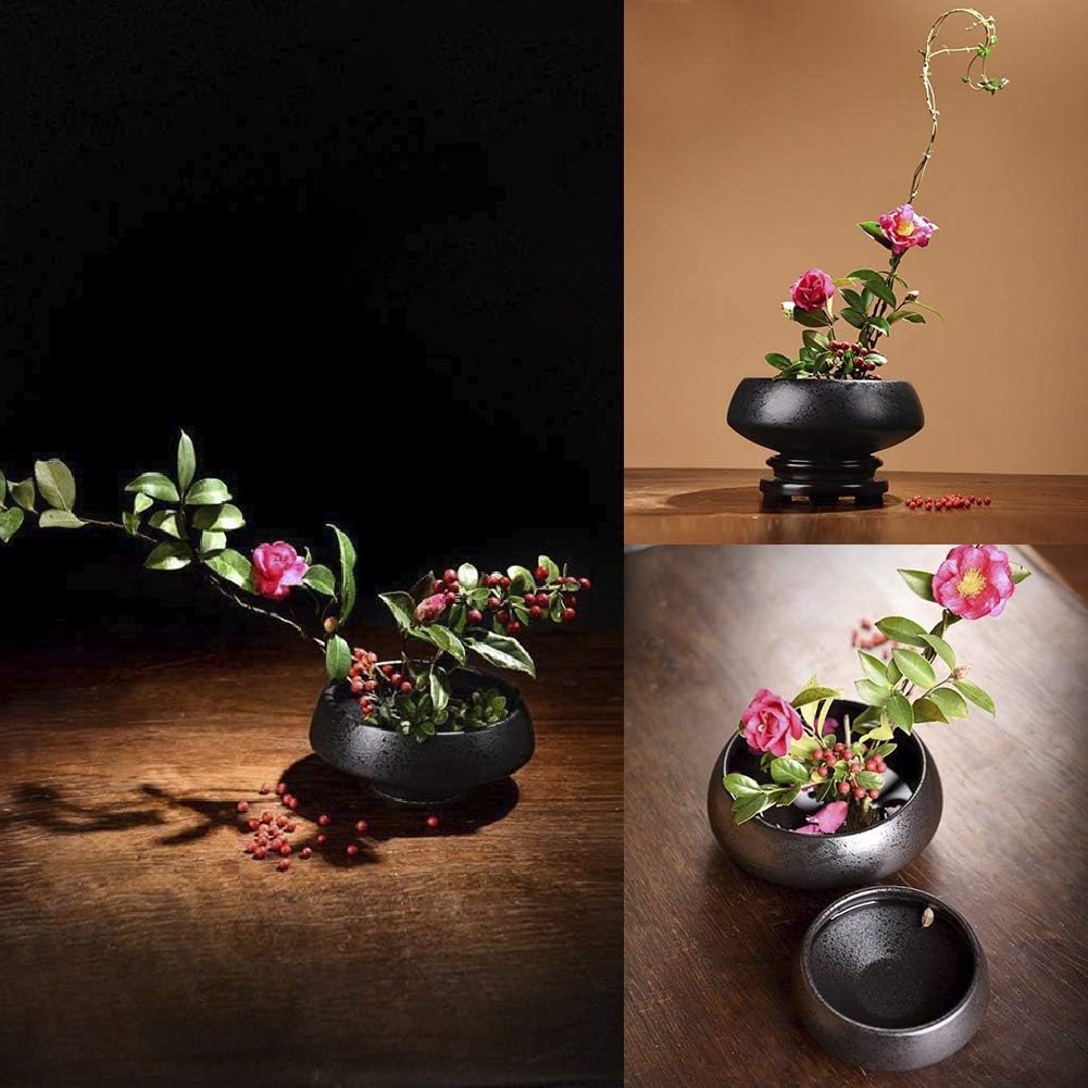 WANDIC Blumenarrangement-Zubehör, Runden Blumen Frosch &amp; Keramik Ikebana-Vasen für Ikebana-Blumenarr