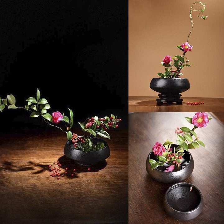 WANDIC Blumenarrangement-Zubehör, Runden Blumen Frosch &amp; Keramik Ikebana-Vasen für Ikebana-Blumenarr