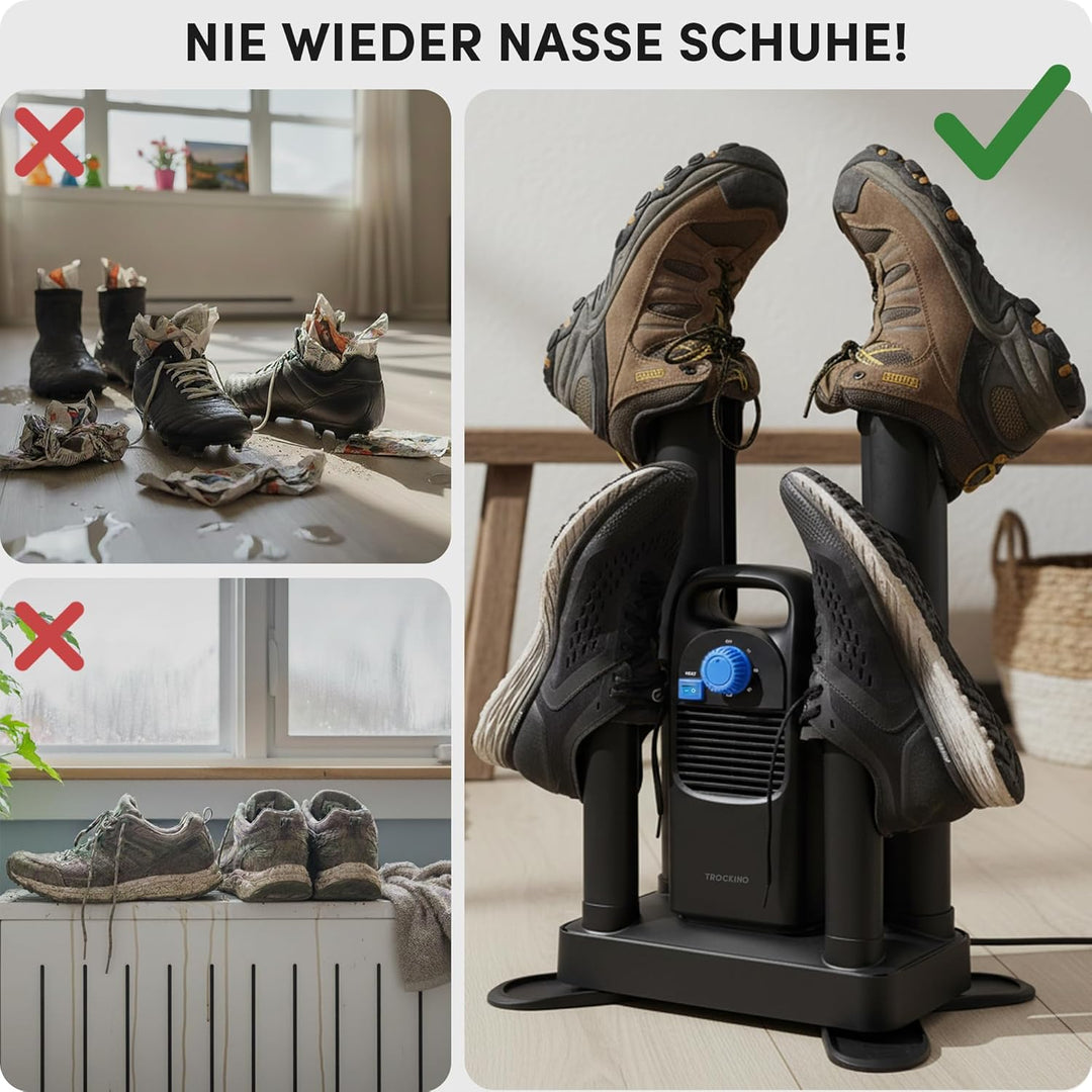 Schuhtrockner & Stiefeltrockner für 2 Paar Schuhe mit Timer – ideal für Sportschuhe, Fussballschuhe,