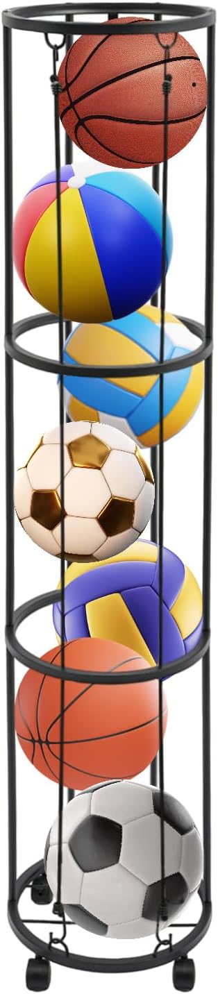 Ballregal 3-stöckig 148cm Schwarz Kohlenstoffstahl Sportballhalter