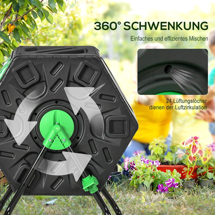 Outsunny Komposter 65 Liter, 60x49x77cm drehbar Schnellkomposter aus Kunststoff, wetterfest Thermoko