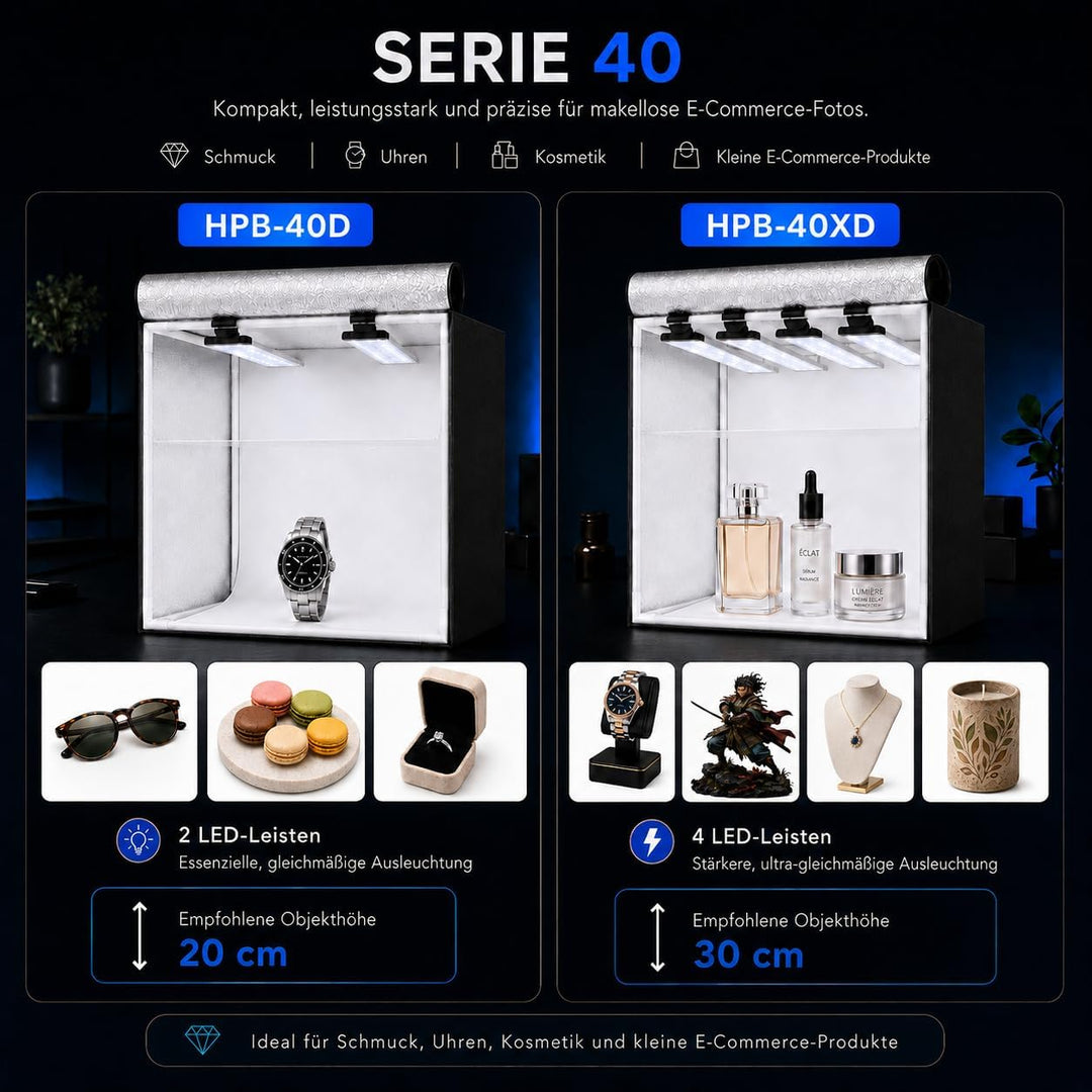 HAVOX - Fotostudio HPB-40D - Masse 40x40x40cm - Dimmbare LED-Beleuchtung Tageslicht 5500k - 13,000 L