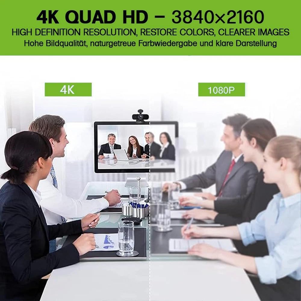 Offgridtec UHD 4K Webcam mit Mikrofon &amp; Objektivabdeckung | Autofokus | Dual-Mikrofon | Automatische
