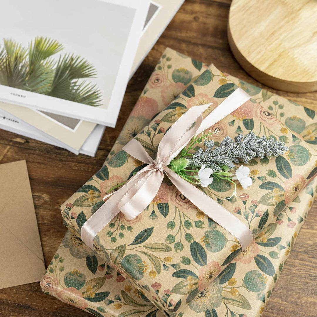RUSPEPA Kraftpapierrolle - Buntes Blumen- Und Pflanzenmuster - 76 cm X 30 m Blumen & Pflanzen, Blume