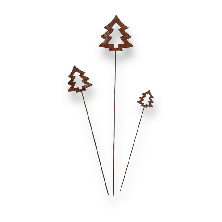 Crispe home & garden Gartenstecker Tannenbaum Set – 3er Set Metall-Tannenbäume in Rostoptik – Weihna