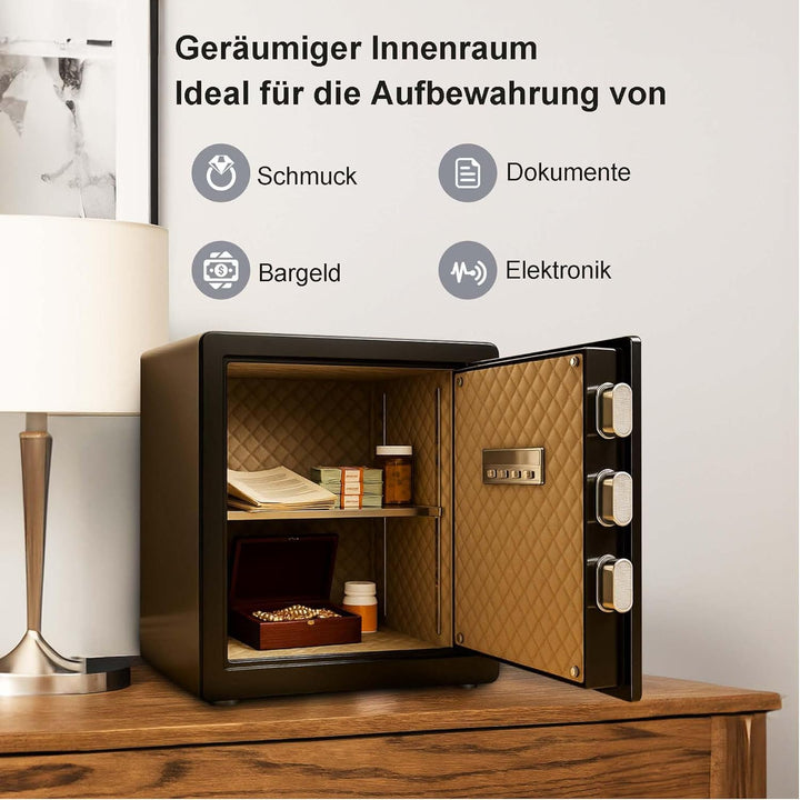 EXTRALINK Tresor für Zuhause – Elektronischer Safe mit Touchscreen, Doppelalarm, Feuerfest, Wandmont