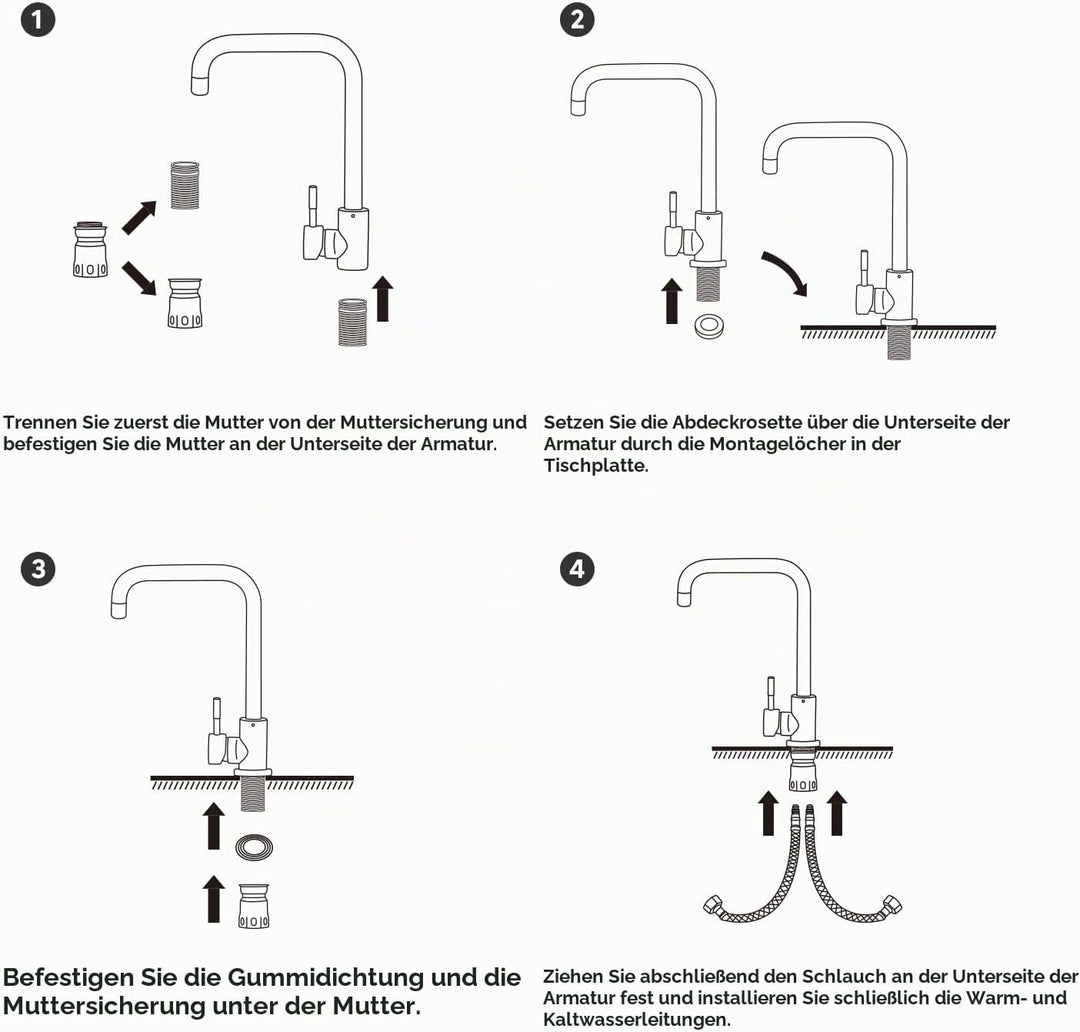 Virklyee Wasserhahn Spültischarmatur Wasserhahn Küche 360° Drehbar Küchenarmatur aus Edelstah, Einst