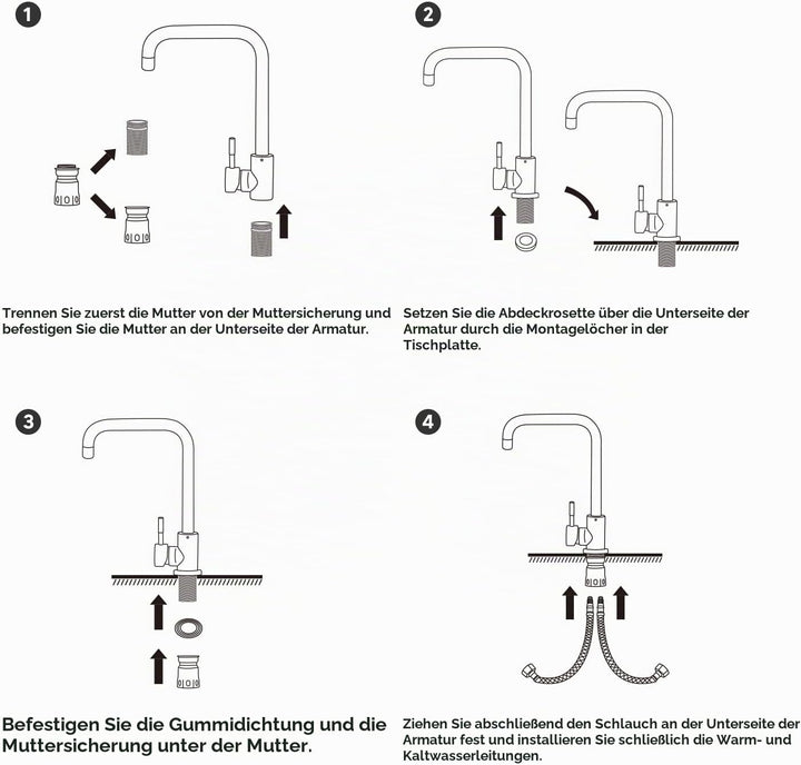 Virklyee Wasserhahn Spültischarmatur Wasserhahn Küche 360° Drehbar Küchenarmatur aus Edelstah, Einst