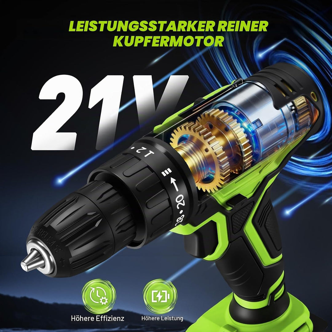 Akkuschrauber Akku Bohrschrauber Akkubohrer Akku Bohrmaschine 20V, 40 Nm, 18+1 Drehmomentstufen, 60-