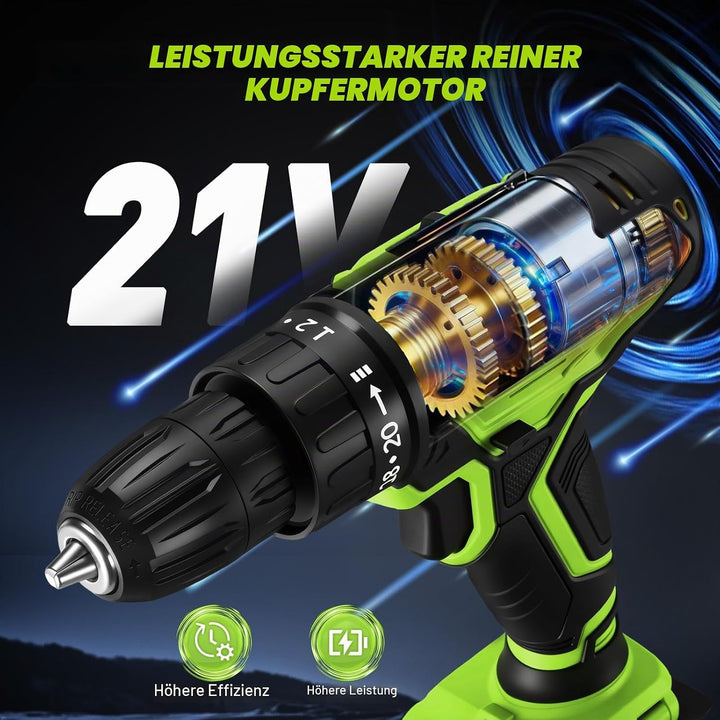 Akkuschrauber Akku Bohrschrauber Akkubohrer Akku Bohrmaschine 20V, 40 Nm, 18+1 Drehmomentstufen, 60-