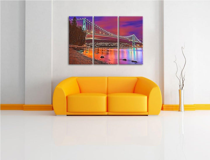 Lions Gate Bridge in Vancouver bei Nacht Spezial 3-Teiler Leinwandbild 120x80 Bild auf Leinwand, XXL