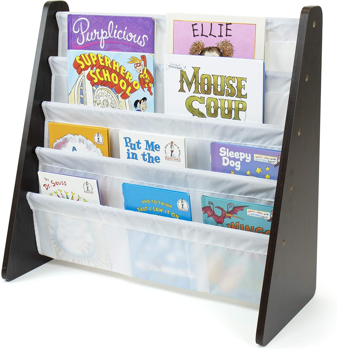 Humble Crew Kinder-Bücherregal aus Holz mit 4 Taschen, Espresso und Weiss Espresso/Weiss, Espresso/W