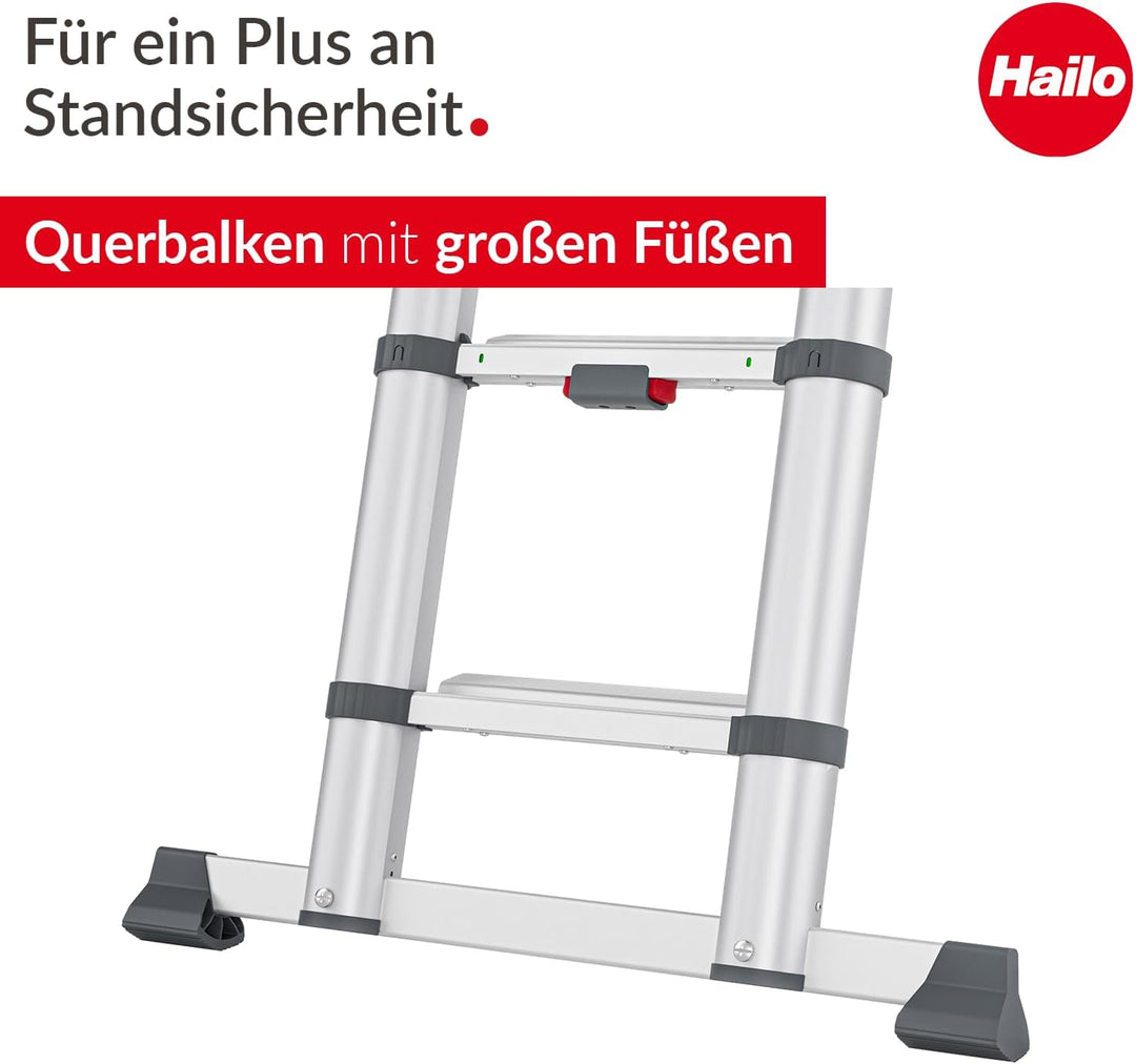Hailo T100 FlexLine Sicherheits-Teleskopleiter - ausziehbare Leiter aus Aluminium mit bis zu 11 Stuf