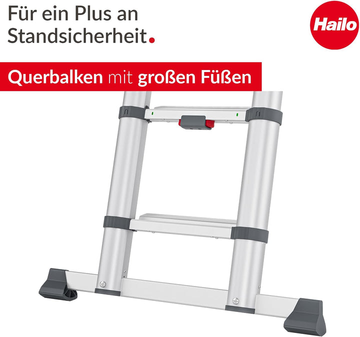 Hailo T100 FlexLine Sicherheits-Teleskopleiter - ausziehbare Leiter aus Aluminium mit bis zu 11 Stuf