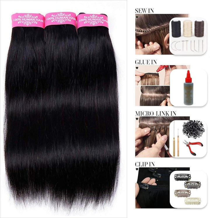 Unipearl Glatt Human Hair 3 Bundles Extensions Echthaar 16 18 20 Zoll，Straight Brasilianische Haare