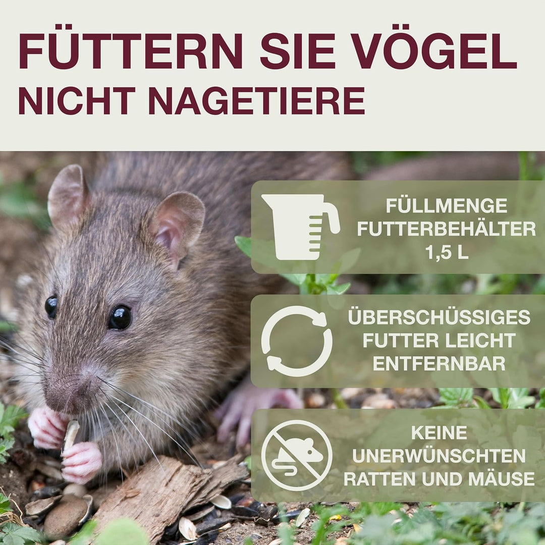 SWISSINNO Vogel-Futtersilo Davos SMART Birds. Füttern Sie Vögel - Nicht Nagetiere! Robust + Zuverläs