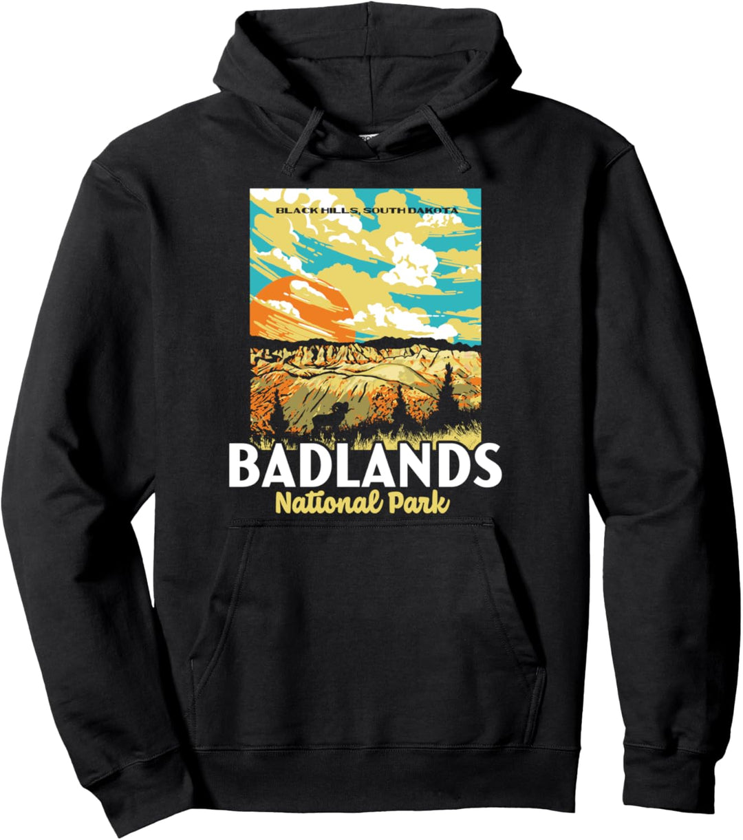 Retro Badlands National Park South Dakota WPA Style Vintage Pullover Hoodie