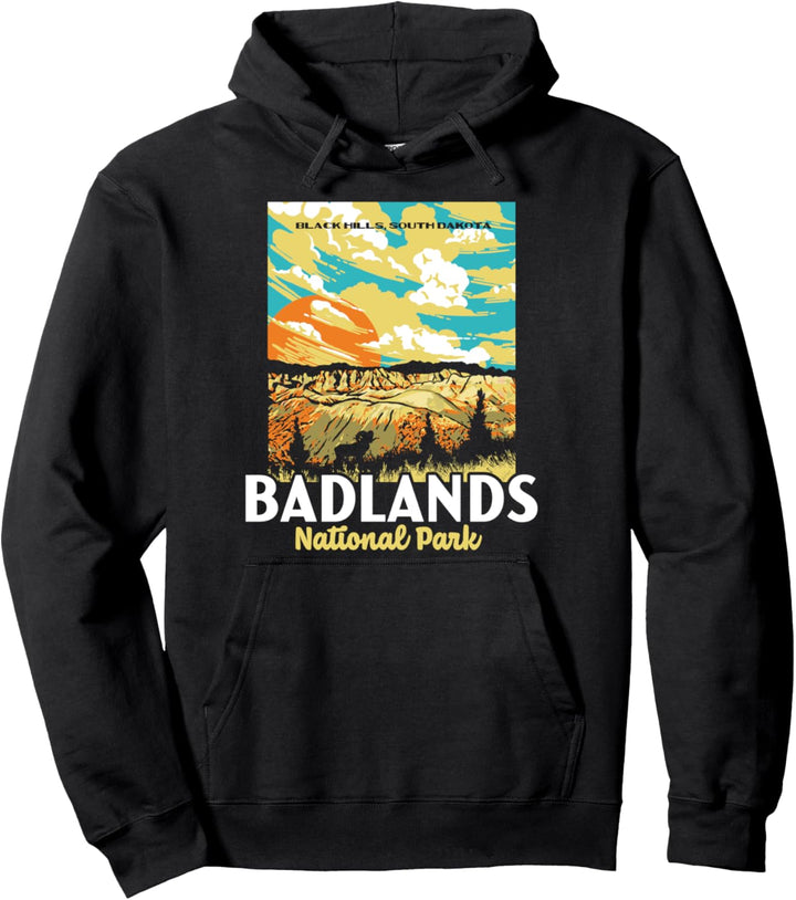 Retro Badlands National Park South Dakota WPA Style Vintage Pullover Hoodie