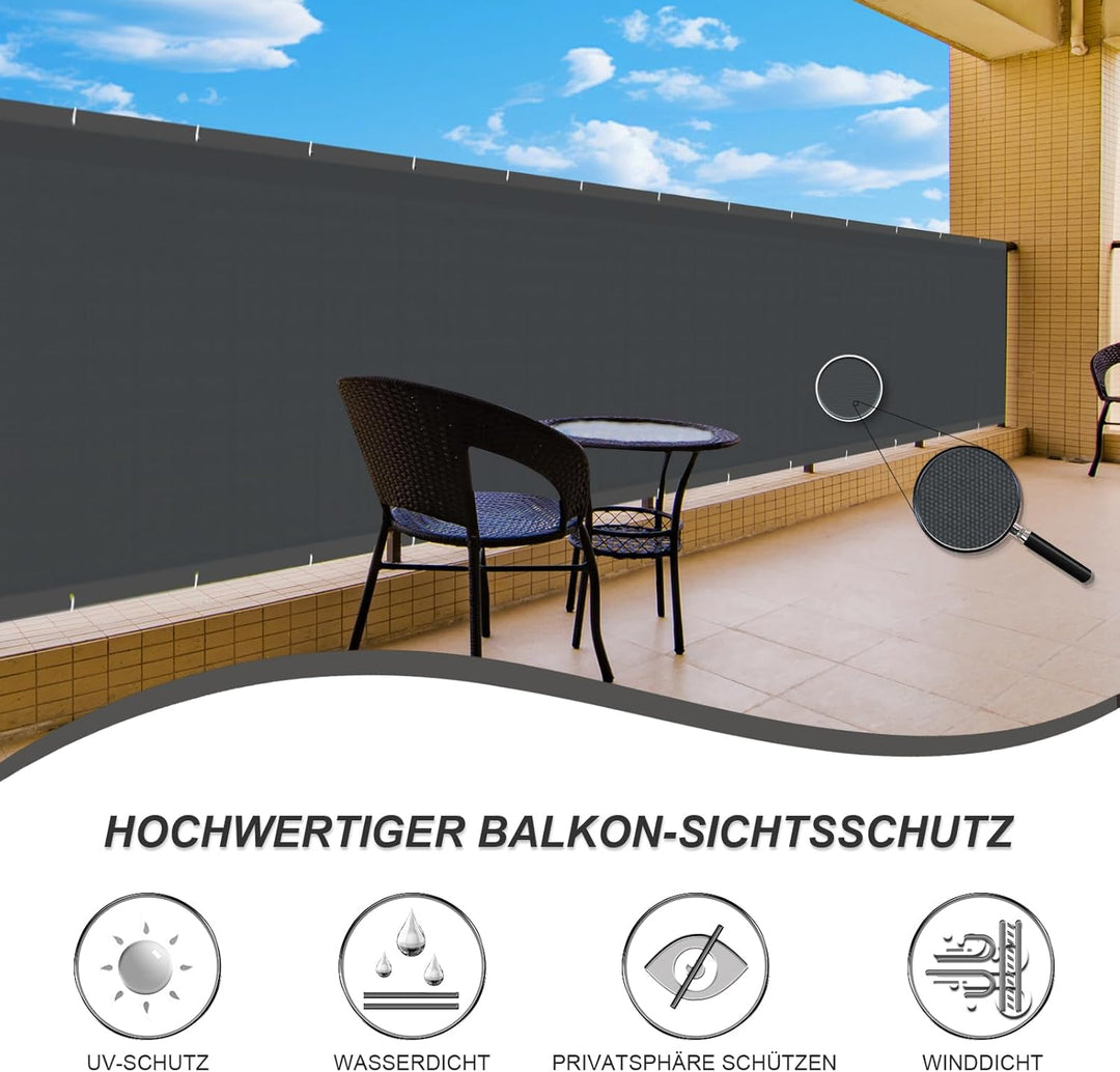 LOVE STORY Balkon Sichtschutz Wetterfest 85x500cm PES Balkonabdeckung，Windschutz und UV-Schutz mit K