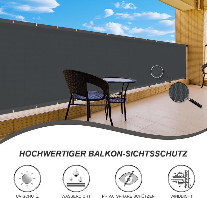 LOVE STORY Balkon Sichtschutz Wetterfest 85x500cm PES Balkonabdeckung，Windschutz und UV-Schutz mit K