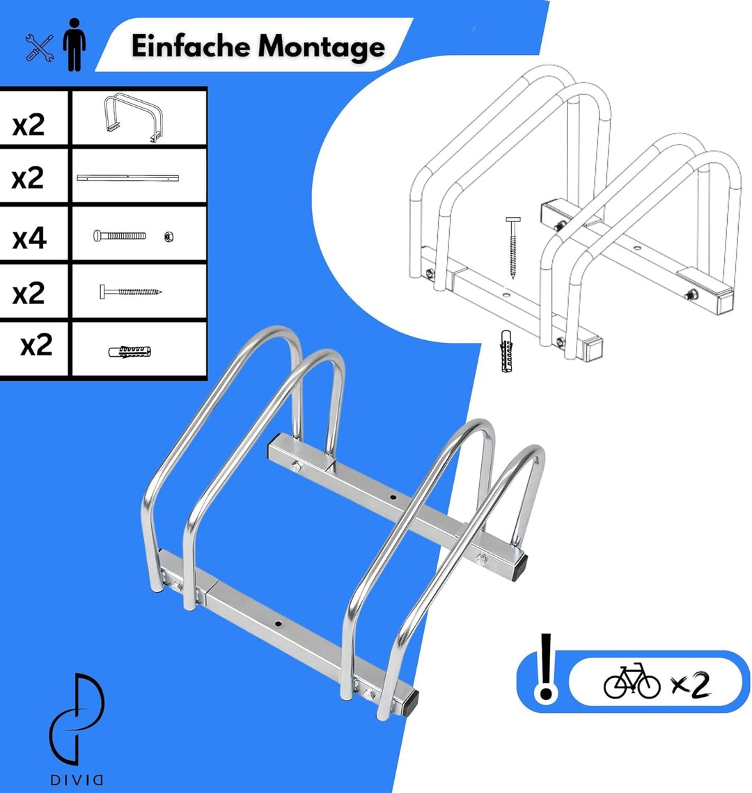 DIVID® Fahrradständer für Fahrräder, Mehrfachständer, 37cm Abstand zwischen den Rädern,Boden oder Wa