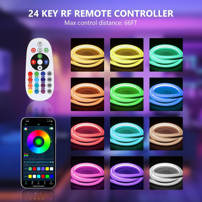 SUCIKORIO Neon Led Strip RGB 2m, Aussen LED Streifen IP65 Wasserdicht Led Lichterkette Musik Sync Fl