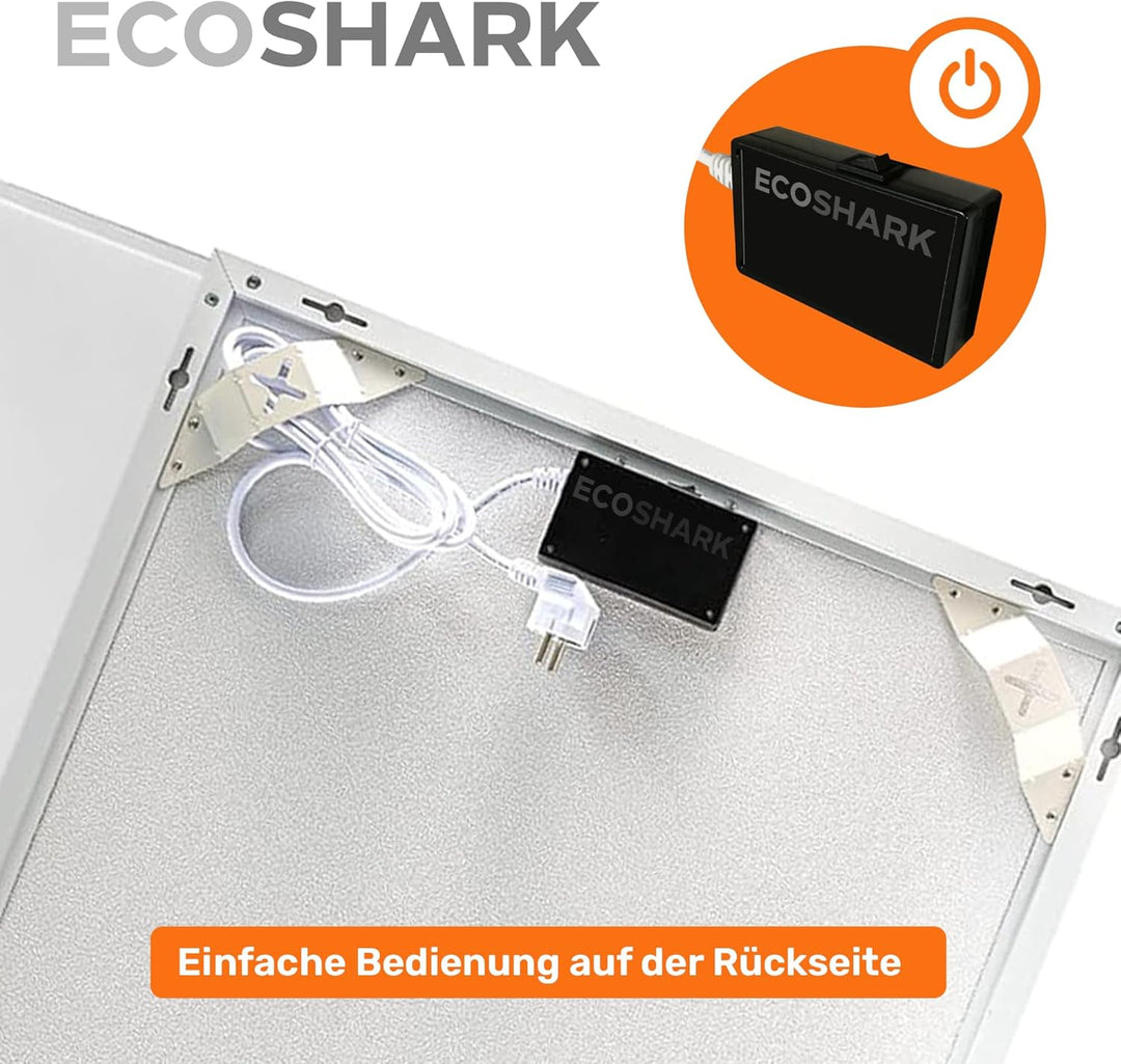 ECOSHARK® Infrarotheizung mit Thermostat 800W weiss [ENERGIEKOSTEN SPAREN] - inkl. Fernbedienung - S