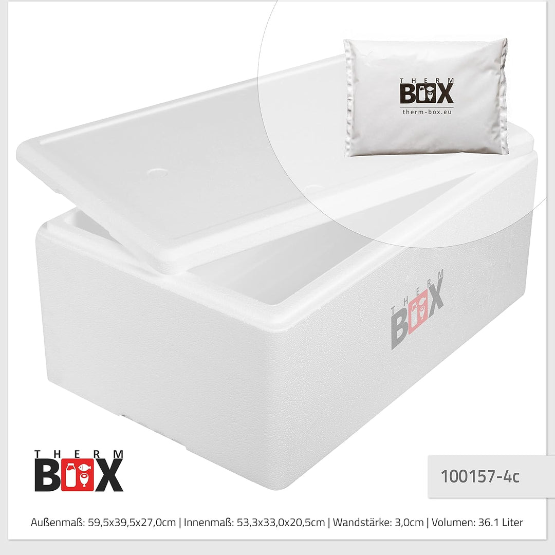 THERM BOX Styroporbox 28L bis 61,5L mit Kühlakkus für Kühlbox Verschiedene Grössen Transportbox Ther