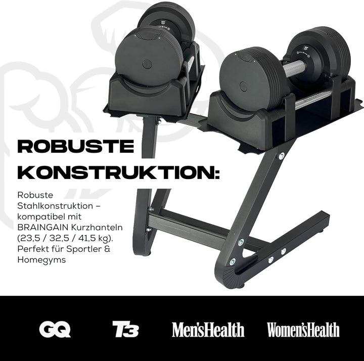 BRAINGAIN Rack Compatible 23.5kg 32.5kg 41.5kg Chrome Black Adjustable Dumbbells Stand Home Gym Equi