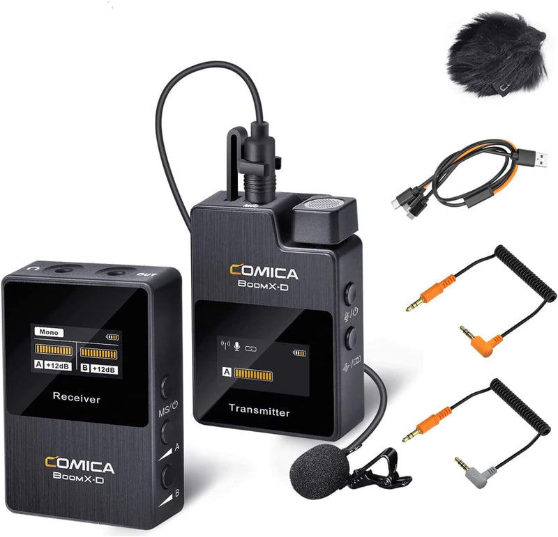 comica Drahtloses Mikrofon, BoomX-D1 2.4G kompakte drahtlose Mikrofonsystem mit 1 Sender und 1 Empfä