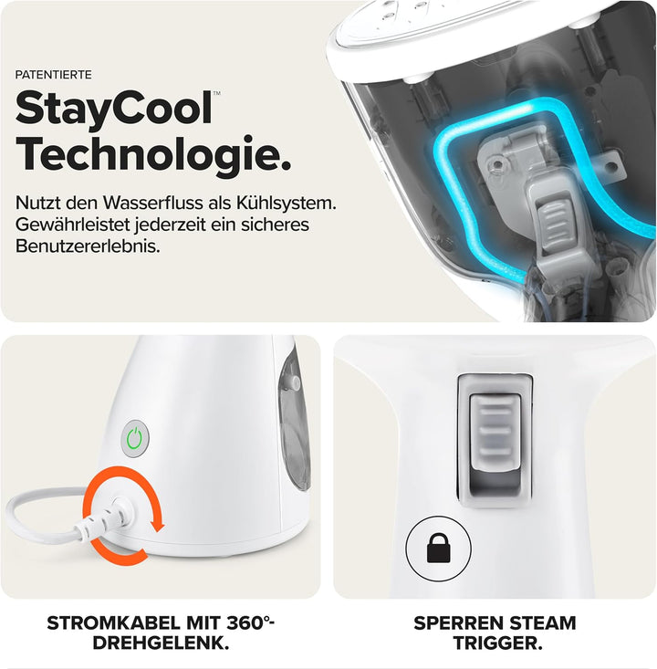 Dupray Voila 3-in-1 Dampfglätter mit Aufsatz, 1200 Watt, Tragbarer Stoff- und Kleidungsdampfer, Reis