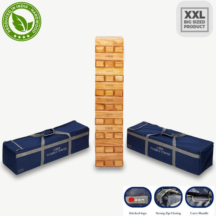 Hartholz Wackelturm XXL bis 250cm - Stapelturmspiel : das härteste Holz auf dem Markt - 100% Indien