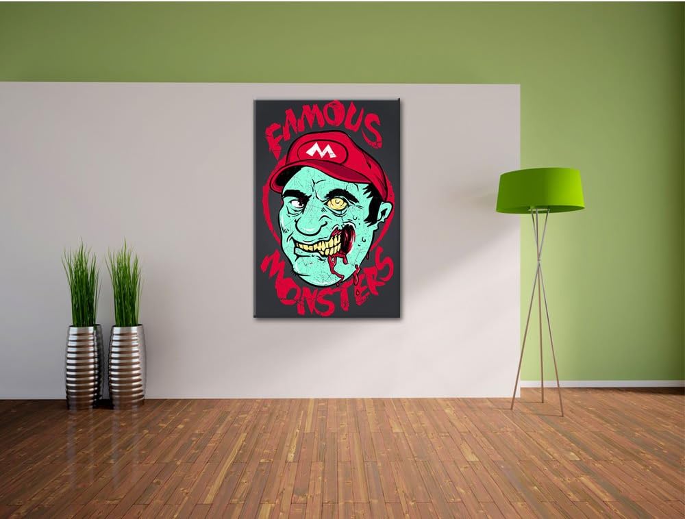 Pixxprint Famous Monsters Black Bild auf Leinwand, XXL riesige Bilder fertig gerahmt mit Keilrahmen,