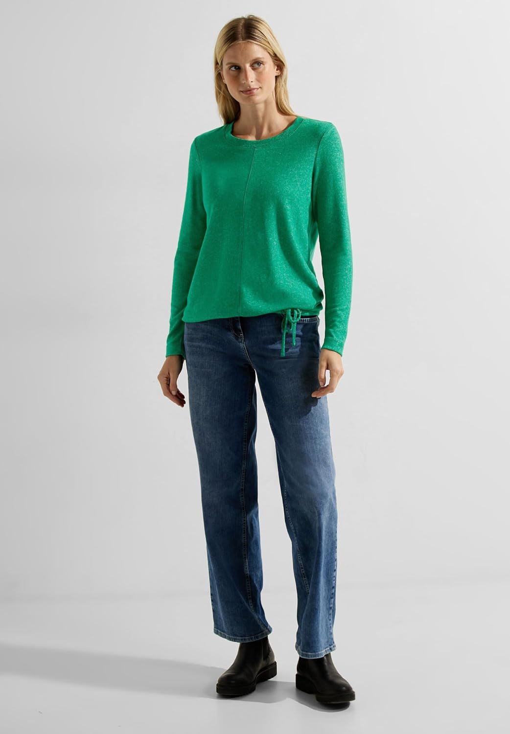 Cecil Damen Cosy Melange Langarmshirt S Easy Green Melange, S Easy Green Melange