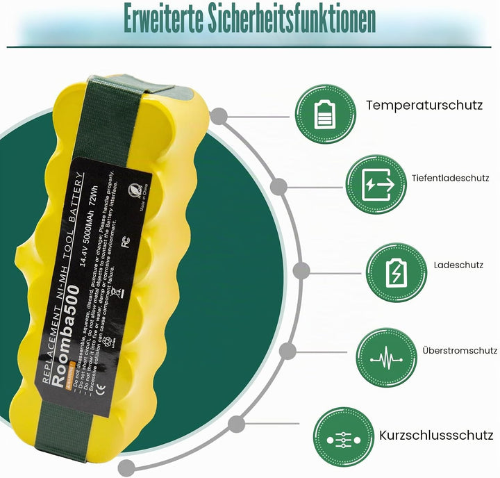 5000mAh Ersatzakku für iRobot Roomba 14,4V 500 600 800 800 900 510 530 532 535 540 550 560 562 570 5