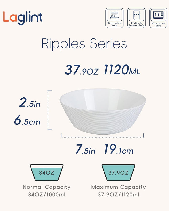 Suppenschalen Set 4-teilig, Opalglas 7,5 Zoll Weiss, Füllmenge: 1124 ml, für Ramen, Nudeln, Salat, O