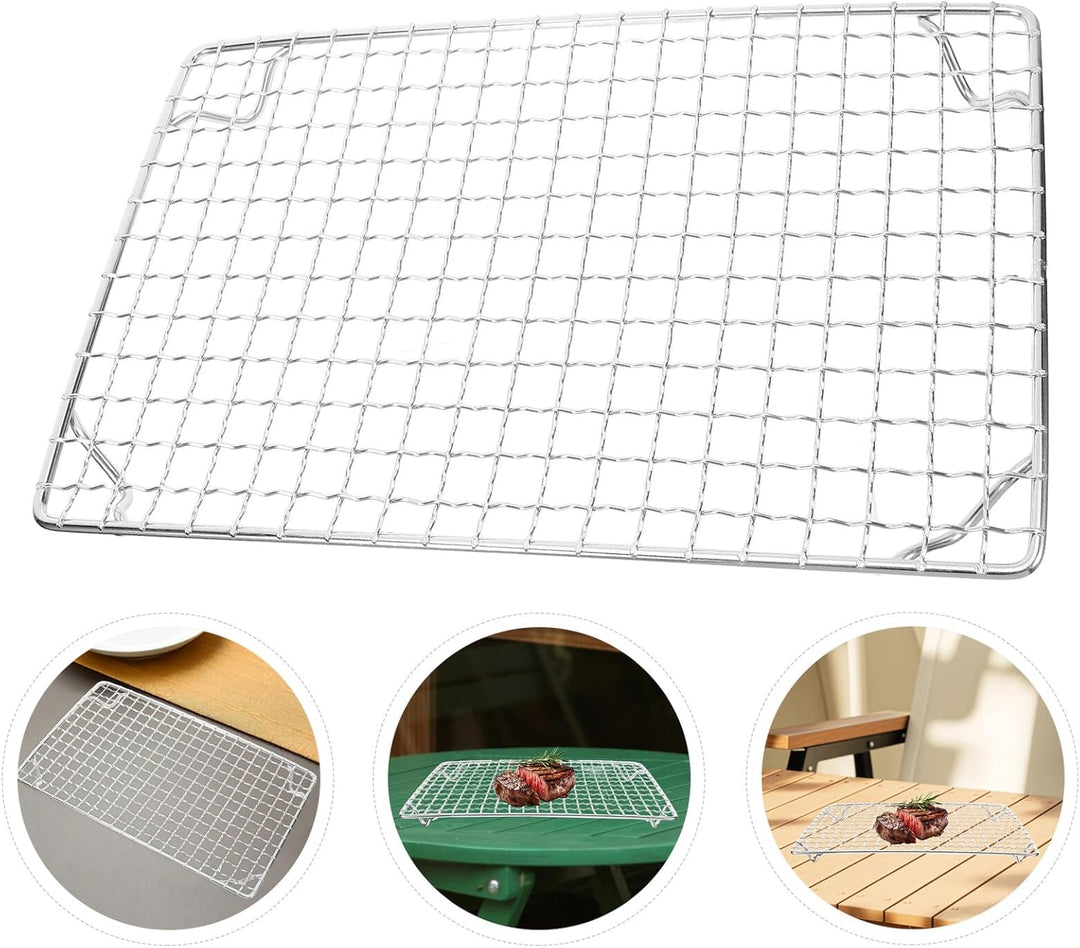 Edelstahl Grillrost mit Füssen 28 X 18cm Rechteckiges Grillgitter zum Backen und Braten Antihaftbesc