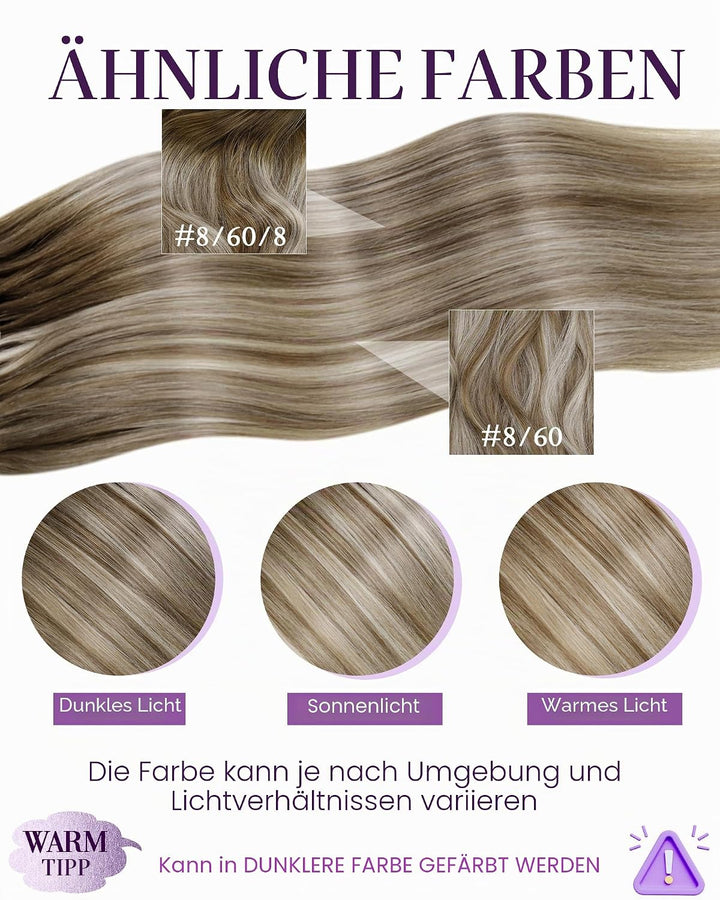 LaaVoo Bonding Extension Echthaar U Tip Hair Extensions 50cm für U Tip Haare Keratin Hellbraun mit P