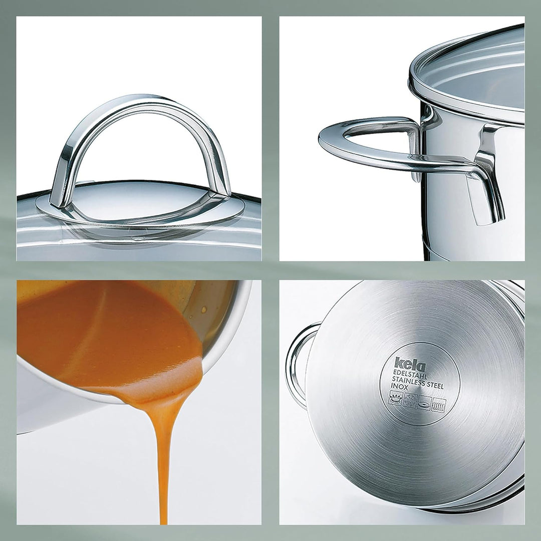 Kela 10961 Gemüsetopf, 9 l Fassungsvermögen, 24 cm Durchmesser, 18/10 Edelstahl mit Glanzoptik, Indu