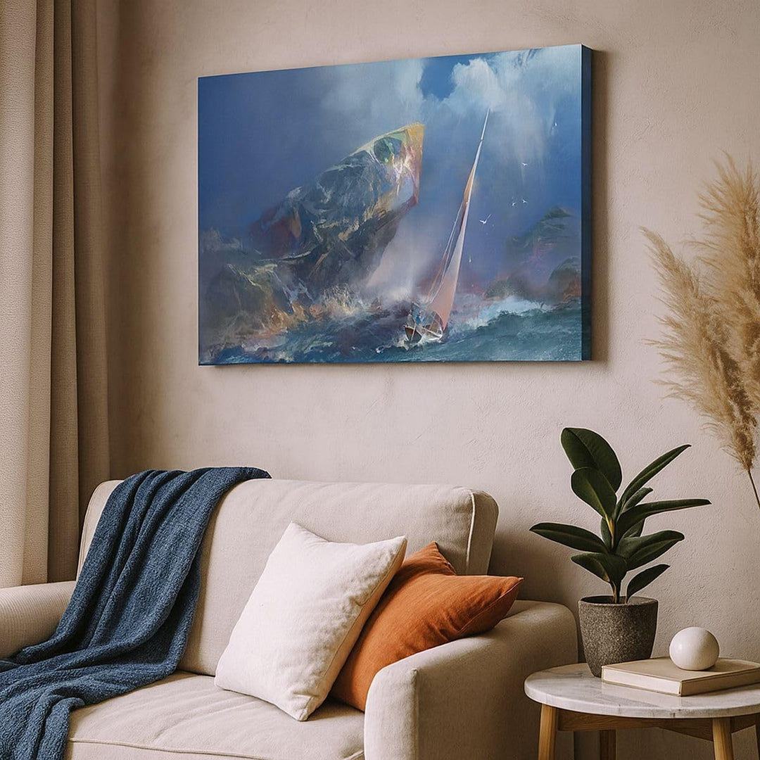 Bilder auf Leinwand 100x70cm Leinwandbild mit Rahmen Meer Segelboot Gross Wanddeko Bild Schlafzimmer