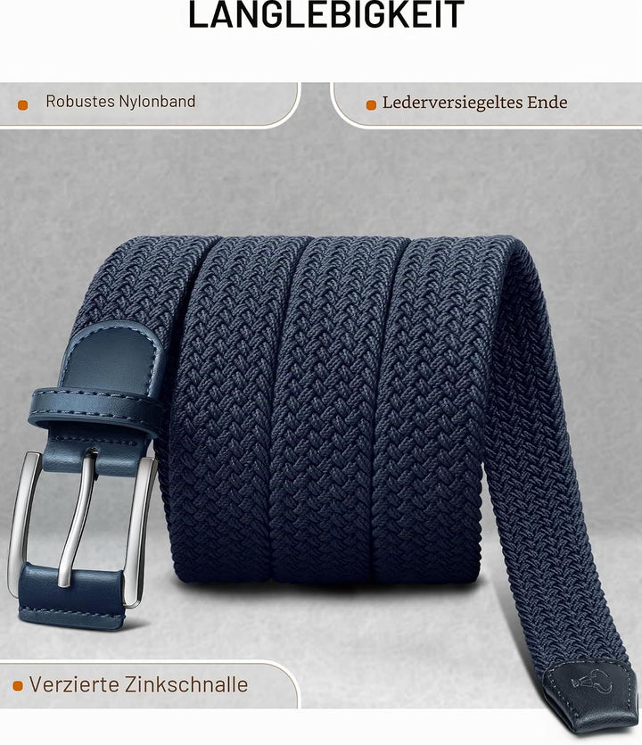 BULLIANT Elastischer Flechtgürtel 2er, Gürtel Herren Damen Stoffgürtel Geflochten Stretchgürtel Golf