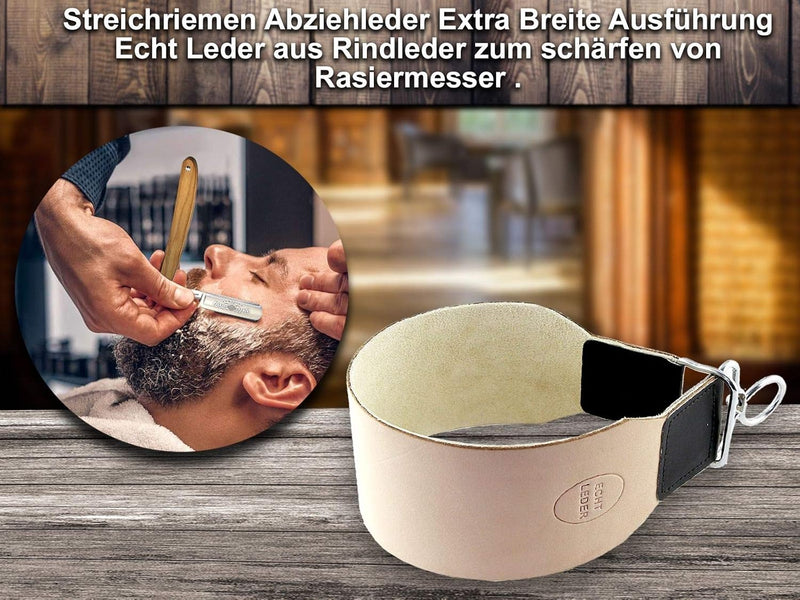 Rasiermesser Set mit Extra Breitem Abziehleder Streichriemen aus Echtem Leder - Set Angebot für Eins