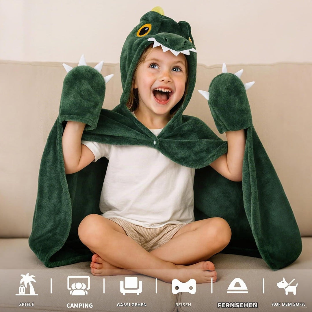 Flauschig Kuscheldecke Mit Ärmeln, Dinosaurier Tragbare Decke Sofa Decke Geschenk für Frauen Grün Di